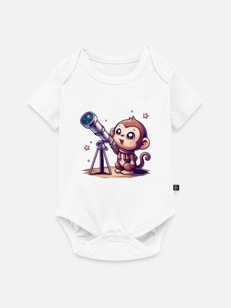 Sternenhimmel-Affe mit Teleskop - Baby Premium Kurzarmbody - Weiß