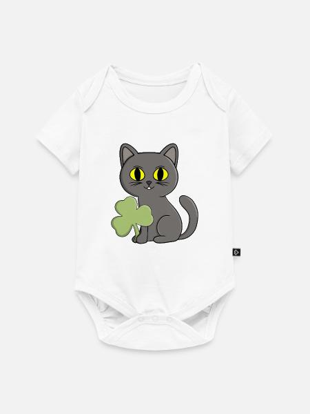 Grauer Katzen-Kleeblatt-Anhänger - Baby Premium Kurzarmbody - Weiß