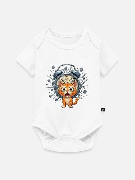 Steampunk-Katze vor Uhrwerk - Baby Premium Kurzarmbody - Weiß