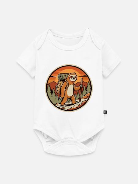 Faultier Wanderer Retro Badge - Baby Premium Kurzarmbody - Weiß