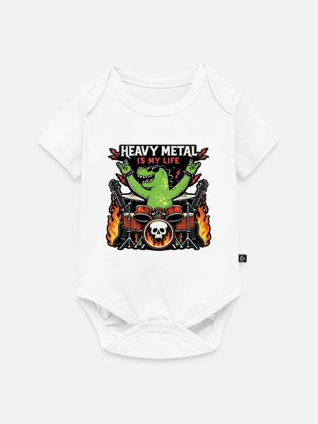 Heavy-Metal-Saurus am Schlagzeug - Baby Premium Kurzarmbody - Weiß