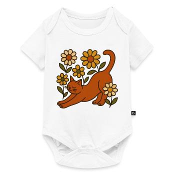 Orange cat between garden daisies - Baby Premium short-sleeve bodysuit - white - Front