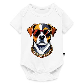 Chien cool avec lunettes de soleil et Vie canine à chaîne d’or - Body à manches courtes Premium Bébé - blanc - Devant