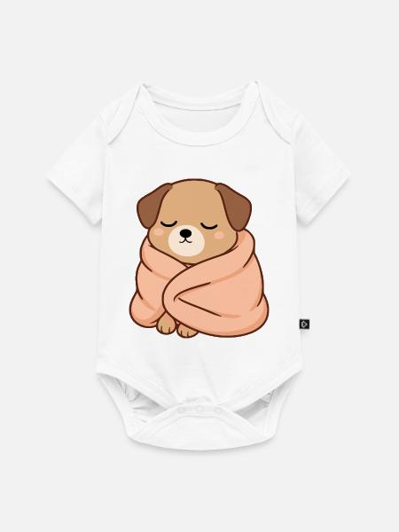 Schlafender Hund in Kuscheldecke - Baby Premium Kurzarmbody - Weiß