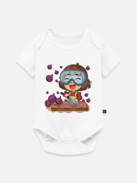 Comic Mädchen schneidet Zwiebeln - Baby Premium Kurzarmbody - Weiß