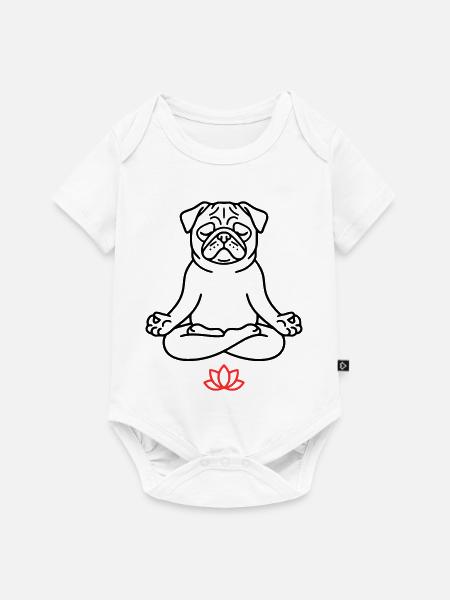 Mops Hund Zen Ausmalbild - Baby Premium Kurzarmbody - Weiß