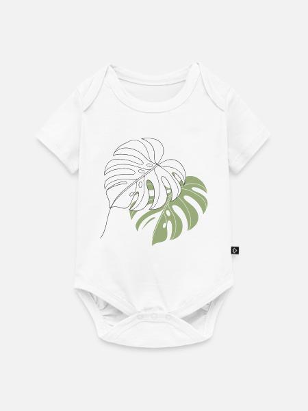 Monstera Blatt Line Art Illustration - Baby Premium Kurzarmbody - Weiß