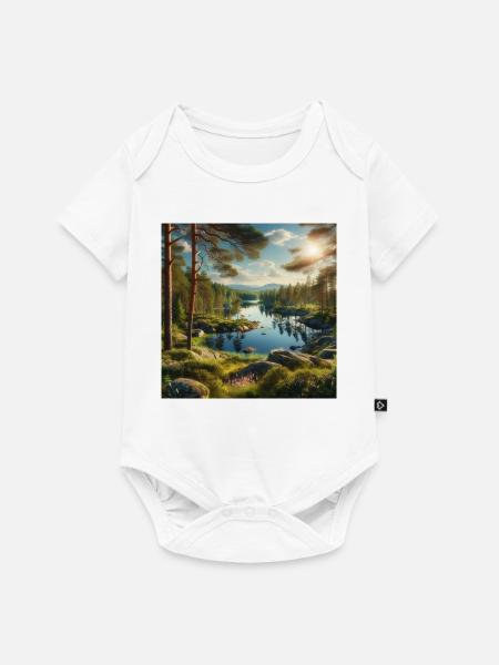 Waldsee in der Abendsonne - Baby Premium Kurzarmbody - Weiß