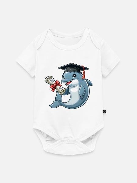 Delfin mit Abschlusskappe und Diplom - Baby Premium Kurzarmbody - Weiß