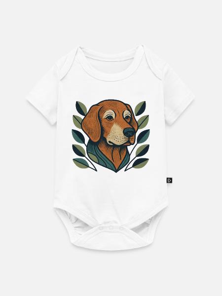Beagle im Blattzweig Stil - Baby Premium Kurzarmbody - Weiß