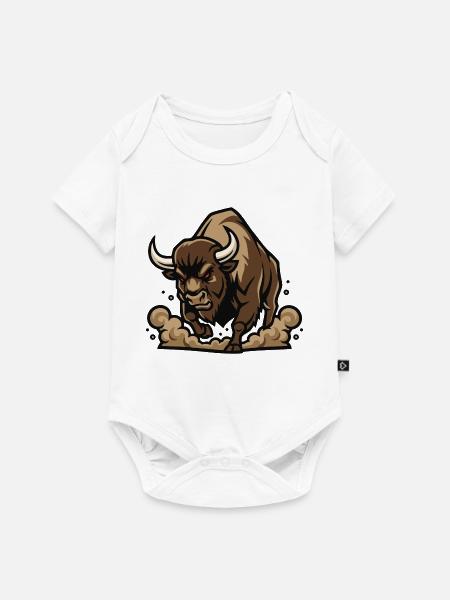 Wild Bison Charge Maskottchen Buffalo - Baby Premium Kurzarmbody - Weiß