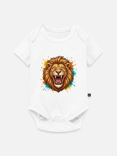 Löwenkopf Farbspritzer - Baby Premium Kurzarmbody - Weiß