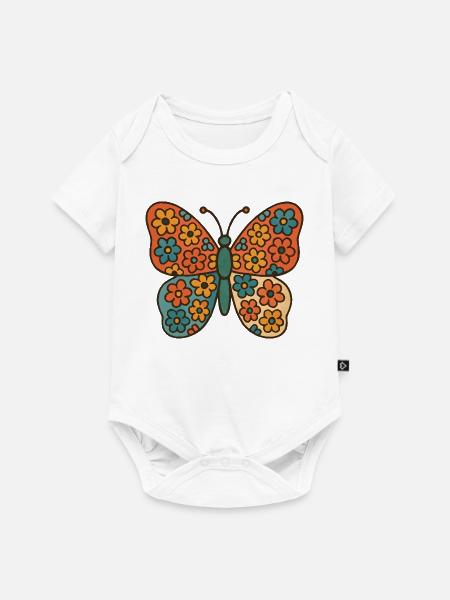 Schmetterling mit Blumenmuster - Baby Premium Kurzarmbody - Weiß
