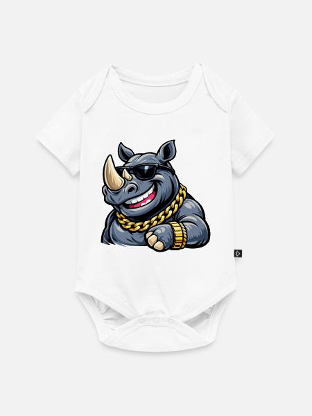 Rhino Streetstyle mit Goldkette - Baby Premium Kurzarmbody - Weiß