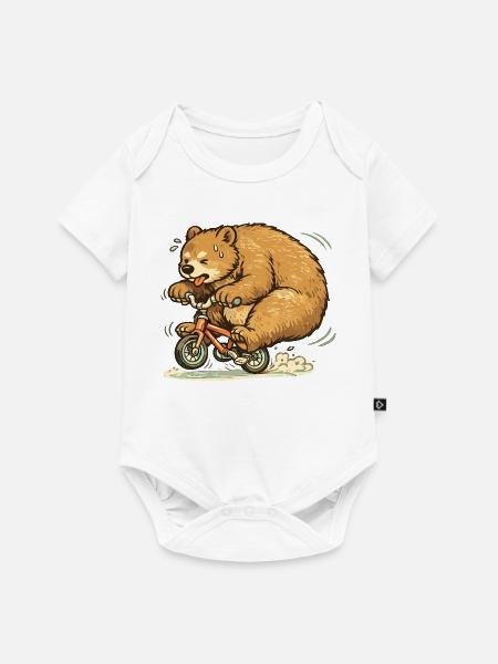 Bär auf Fahrradraserei - Baby Premium Kurzarmbody - Weiß