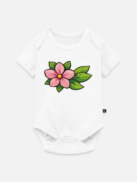 Rosa Blüte mit grünen Blättern - Baby Premium Kurzarmbody - Weiß
