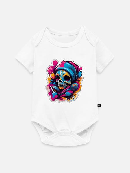 Farbenfroher Skull Street Kunstkarneval - Baby Premium Kurzarmbody - Weiß