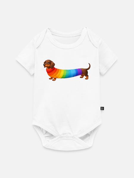 Dackel mit Regenbogen Pullover  - Baby Premium Kurzarmbody - Weiß
