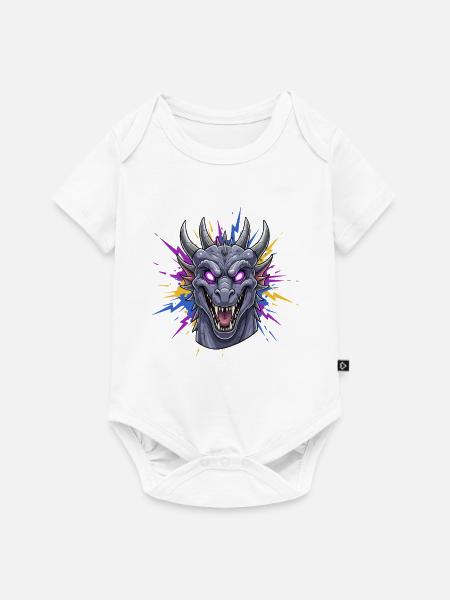 Neon-Drache Kopf mit Farbspritzern - Baby Premium Kurzarmbody - Weiß