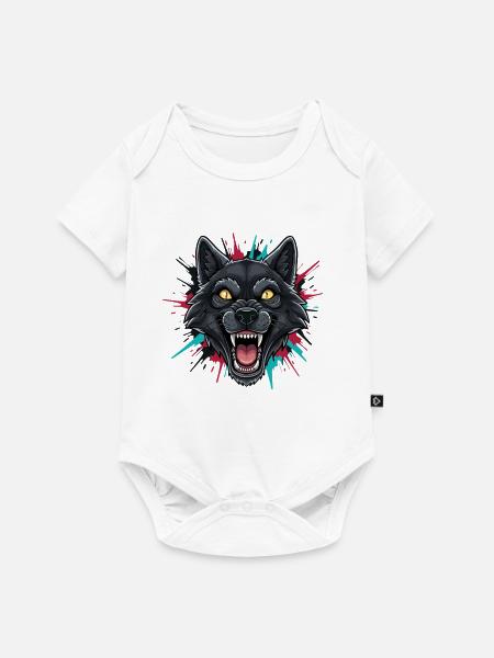 Neon-Wolfkopf Farbspritzer - Baby Premium Kurzarmbody - Weiß