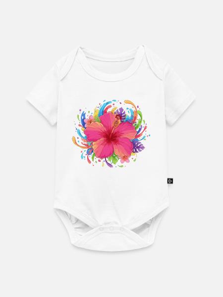 Hibiskusblüte Farbexplosion - Baby Premium Kurzarmbody - Weiß