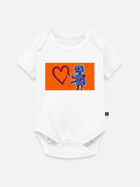 Robotherz auf Neonorange Hintergrund - Baby Premium Kurzarmbody - Weiß