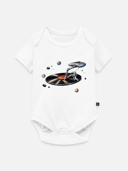 Astronaut als Plattennadel im Weltraum - Baby Premium Kurzarmbody - Weiß