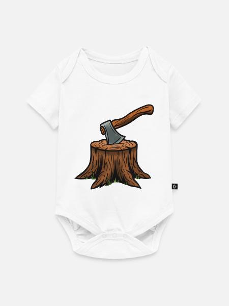 Axt im Baumstumpf – Holzkunst - Baby Premium Kurzarmbody - Weiß