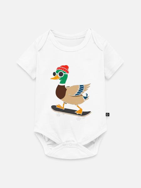 Skate-Duck mit Mütze und Sonnenbrille - Baby Premium Kurzarmbody - Weiß