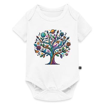 Bunter Lebensbaum Musik Kunst Natur Astro Hobbies - Baby Premium Kurzarmbody - Weiß - Vorne