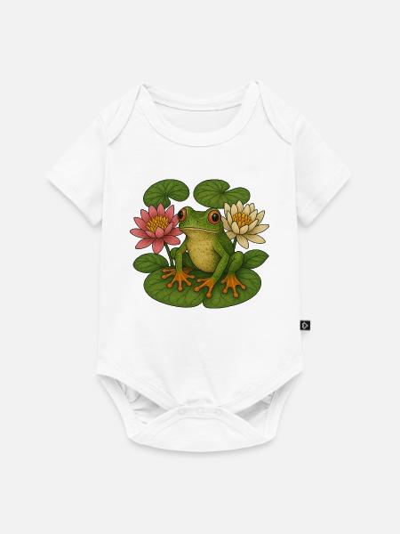 Grüner Frosch unter Lotuslilien - Baby Premium Kurzarmbody - Weiß