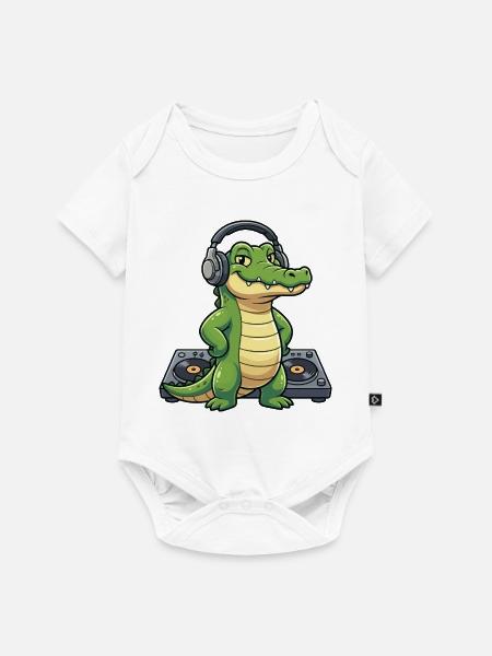 Kroko DJ mit Kopfhörern - Baby Premium Kurzarmbody - Weiß