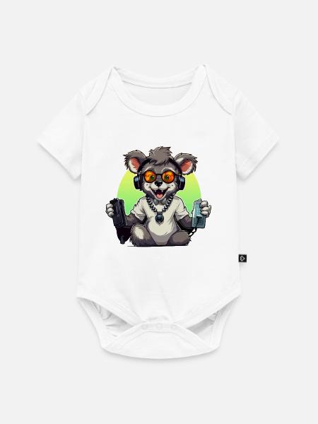 Gamer Koala mit Headset - Baby Premium Kurzarmbody - Weiß