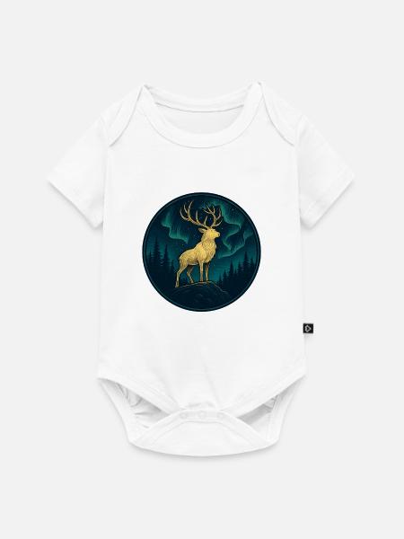 Goldener Hirsch unter Nordlichtern - Baby Premium Kurzarmbody - Weiß