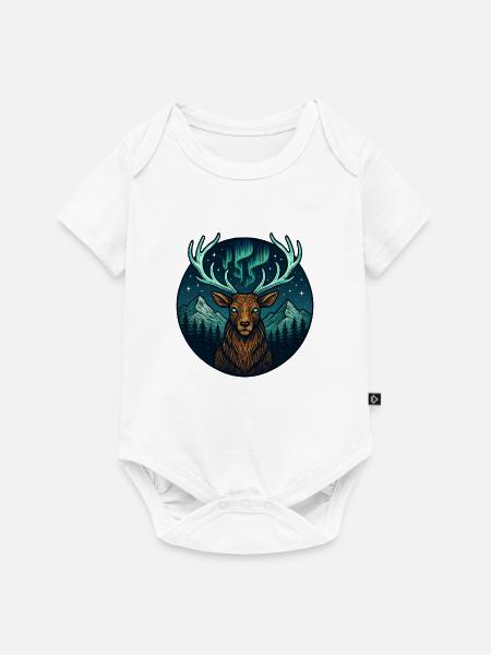 Nachtwald Hirsch mit Nordlicht-Geweih - Baby Premium Kurzarmbody - Weiß