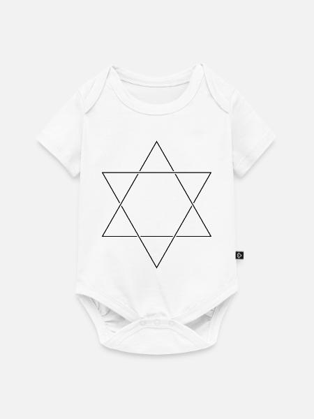 Minimalistischer Davidstern – Linienzeichnungs-Hexagramm - Baby Premium Kurzarmbody - Weiß