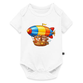Zeppelin Animal Motif dirigeable de dessin animé - Body à manches courtes Premium Bébé - blanc - Devant
