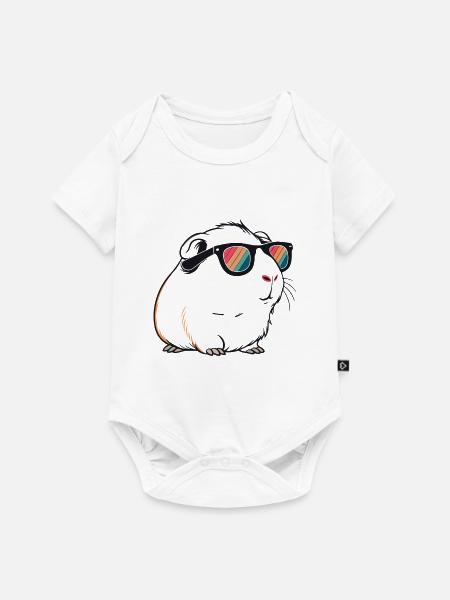 Meerkaninchen mit Retro-Sonnenbrille - Baby Premium Kurzarmbody - Weiß