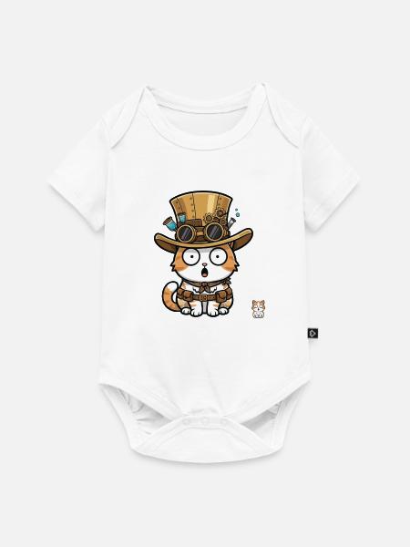 Cat Explorer Steampunk Zylinder-Brille - Baby Premium Kurzarmbody - Weiß