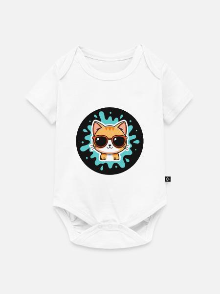 Solar-Kätzchen-Türkisbrille - Baby Premium Kurzarmbody - Weiß