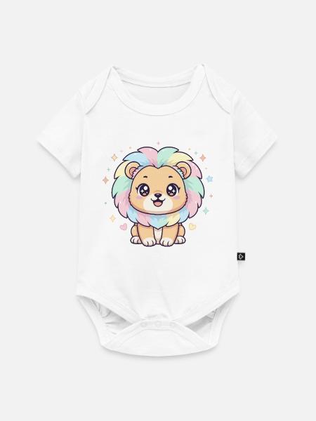 Pastell Löwe mit Regenbogenmähne - Baby Premium Kurzarmbody - Weiß