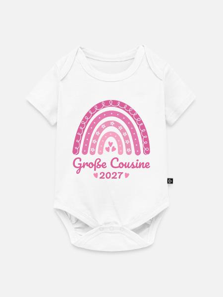 Große Cousine 2027 Boho Regenbogen rosa - Baby Premium Kurzarmbody - Weiß