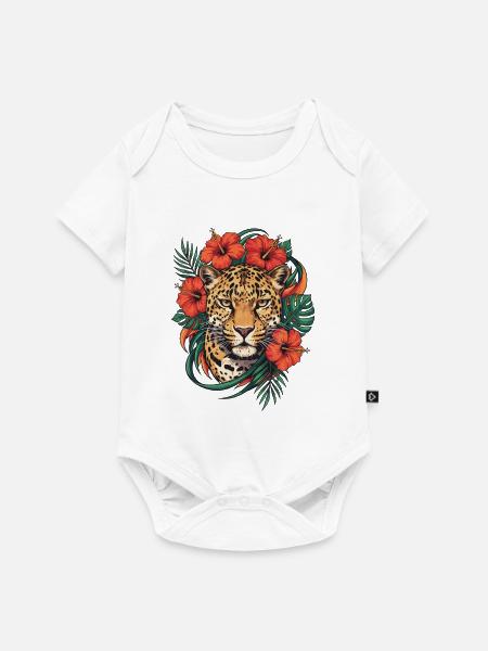 Leopardenkopf im Tropenflair - Baby Premium Kurzarmbody - Weiß