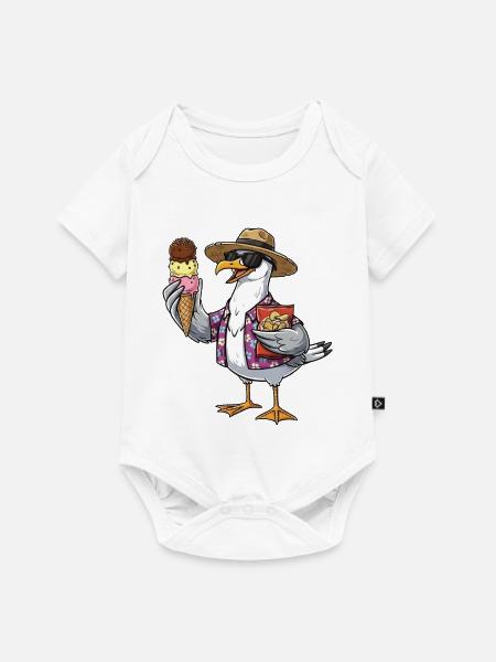 Lustige Strandmöwe Mit Eistüte - Baby Premium Kurzarmbody - Weiß