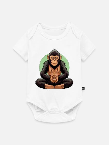 Affen Yoga / Yogi Affe - Baby Premium Kurzarmbody - Weiß