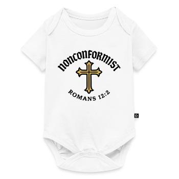 Anticonformiste Chrétien Romains 12:2 Croix d'Or - Body à manches courtes Premium Bébé - blanc - Devant