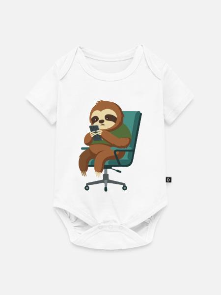 Fauler Sloth am Smartphone - Baby Premium Kurzarmbody - Weiß