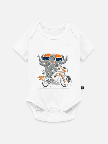 Elefanten-Duo auf Motorradabenteuer - Baby Premium Kurzarmbody - Weiß