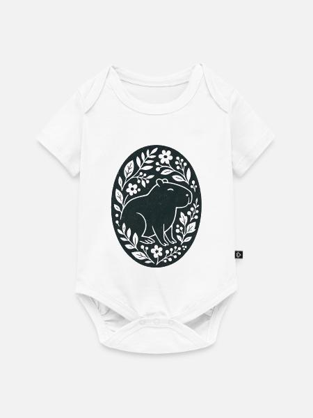 Capybara | Blumenwald Folk Art - Baby Premium Kurzarmbody - Weiß