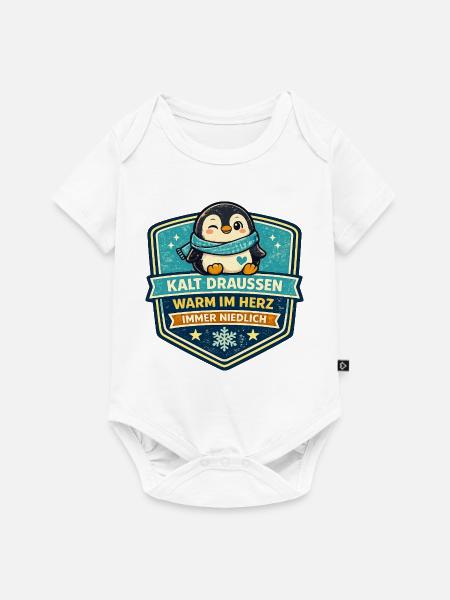 Kalt Draußen Warm Im Herz Pinguin - Baby Premium Kurzarmbody - Weiß